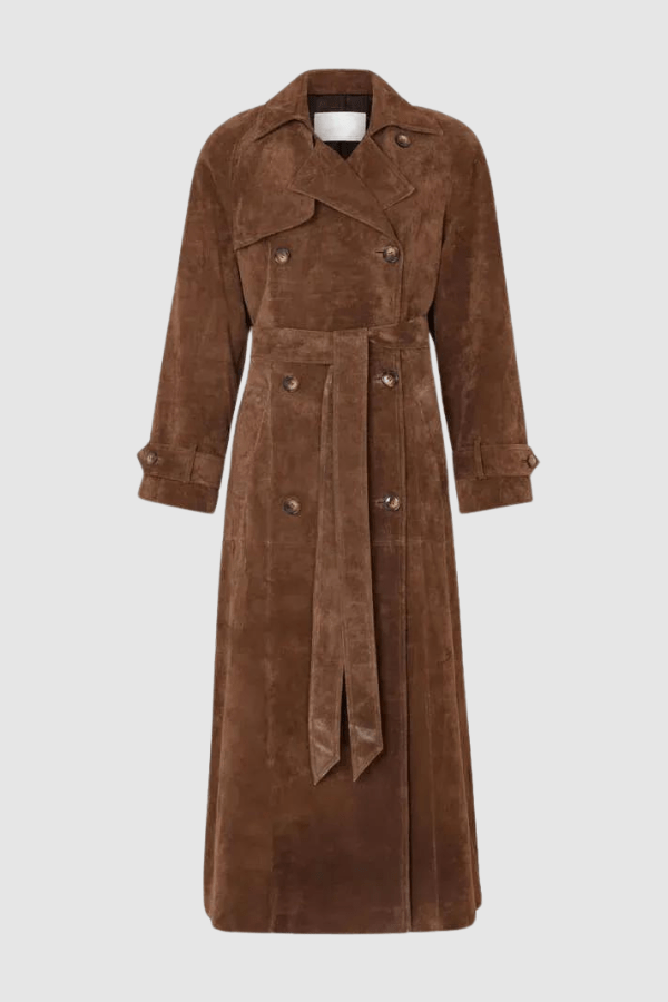 Women's Maxi Trench Coat Vegan Suede 3