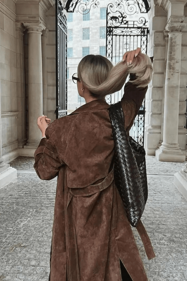 Women's Maxi Trench Coat Vegan Suede 4