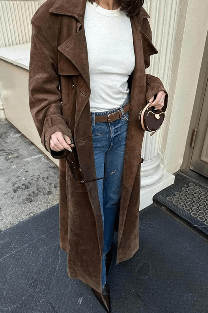 Women's Maxi Trench Coat Vegan Suede 5