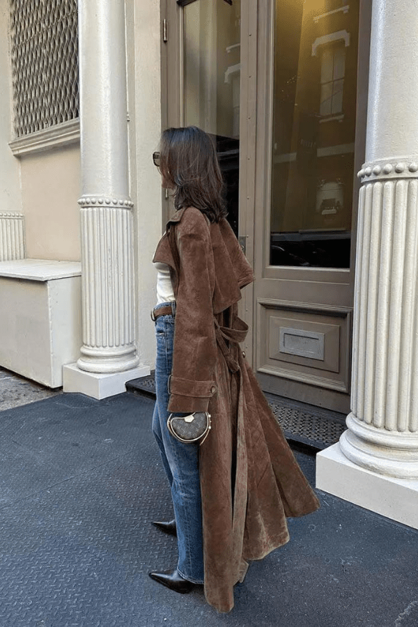 Women's Maxi Trench Coat Vegan Suede 6