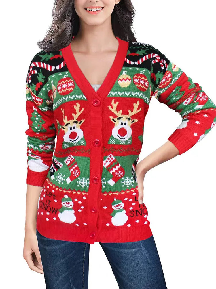 Women's Merry Xmas Holiday Knitted Cardigan Sweater 0