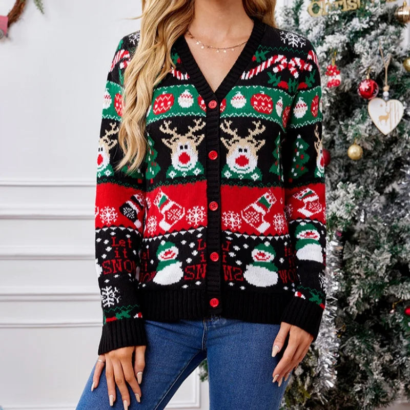 Women's Merry Xmas Holiday Knitted Cardigan Sweater 1