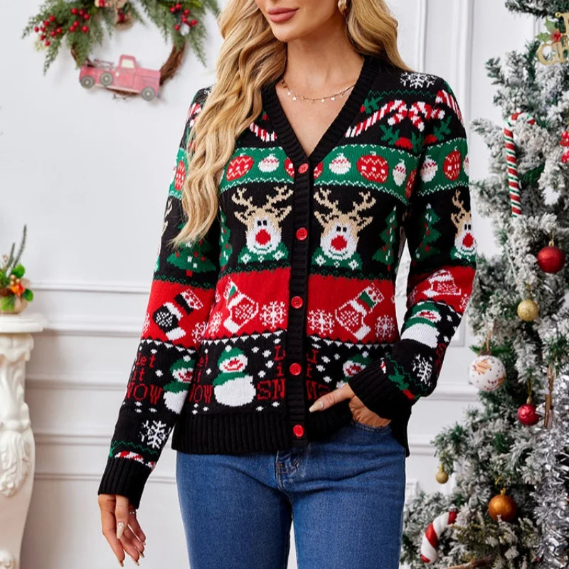 Women's Merry Xmas Holiday Knitted Cardigan Sweater 2