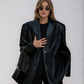 Women's Oversized Faux Leather Blazer with Lapel 0