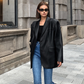 Women's Oversized Faux Leather Blazer with Lapel 5