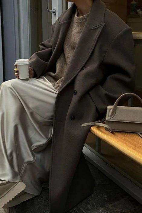 Women's Oversized Longline Double-Breasted Wool Coat 1