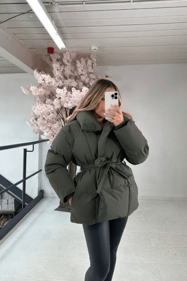 Women's Puffer Jacket with waist belt 4