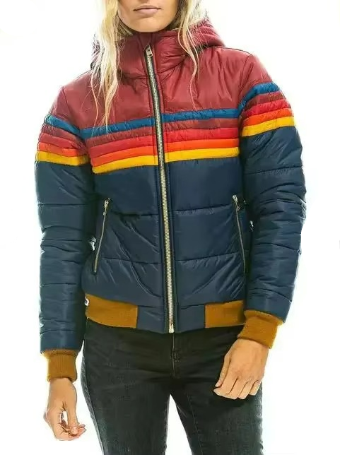Women's Retro Striped Padded Puffer Jacket 0