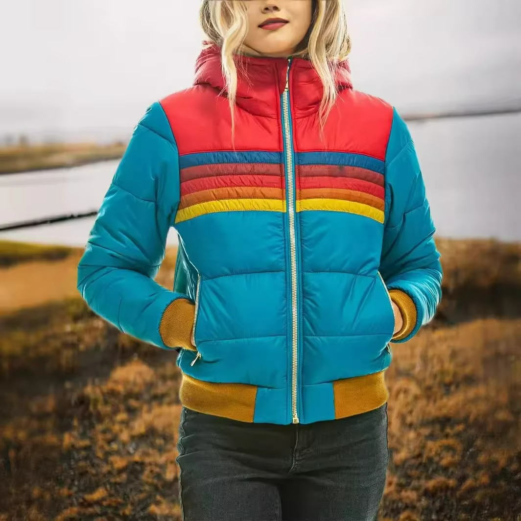 Women's Retro Striped Padded Puffer Jacket 1