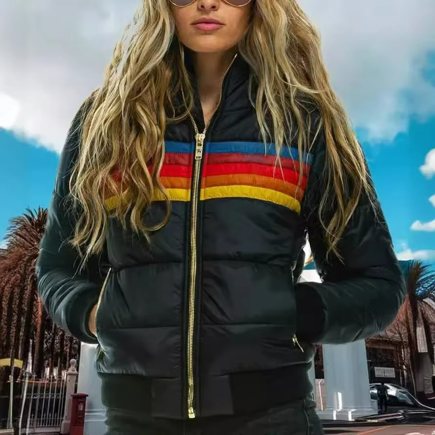 Women's Retro Striped Padded Puffer Jacket 4