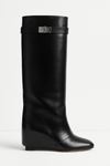 Women's Shark Lock Knee-High Faux Leather Boots 0