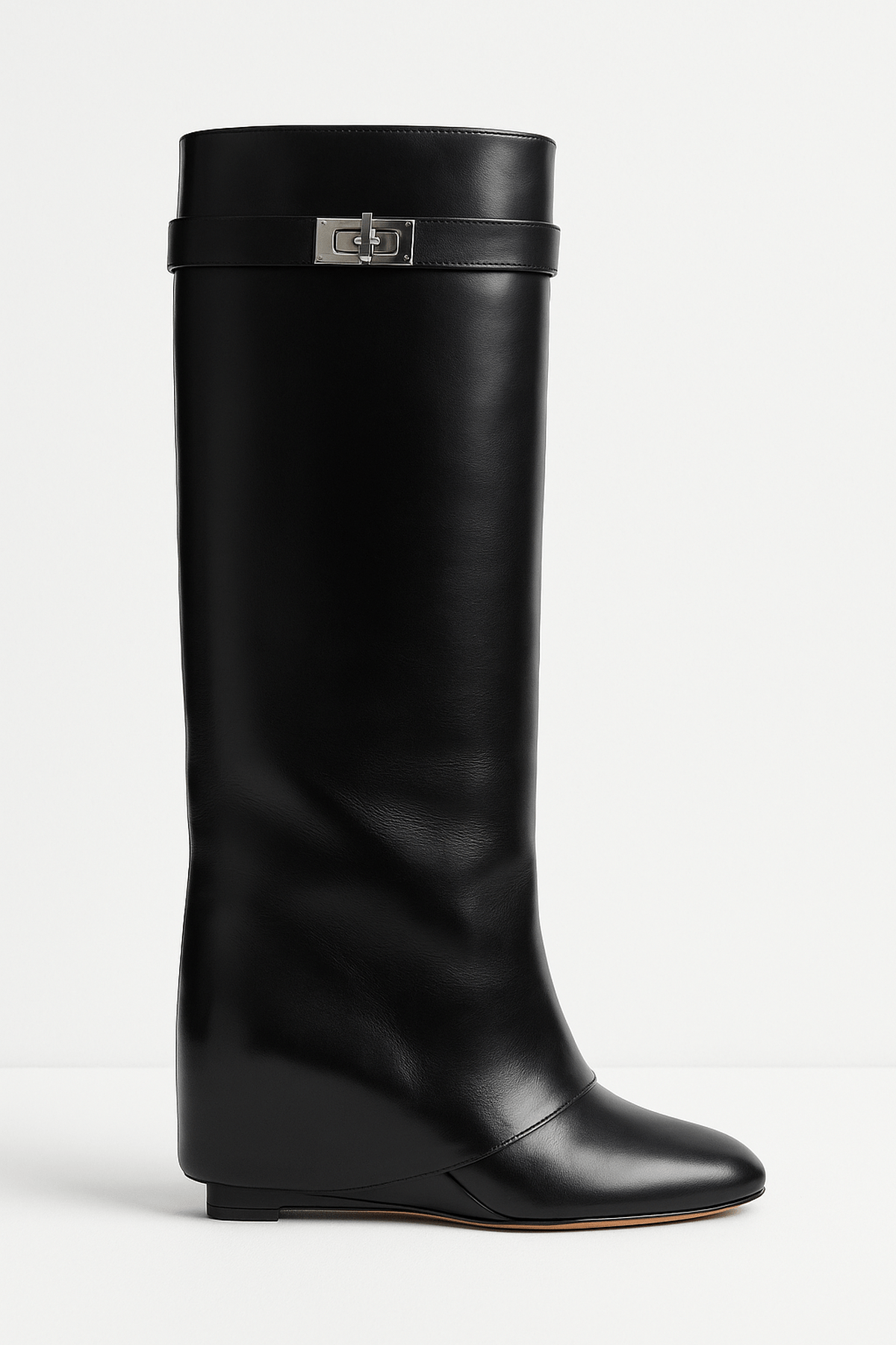 Women's Shark Lock Knee-High Faux Leather Boots 0