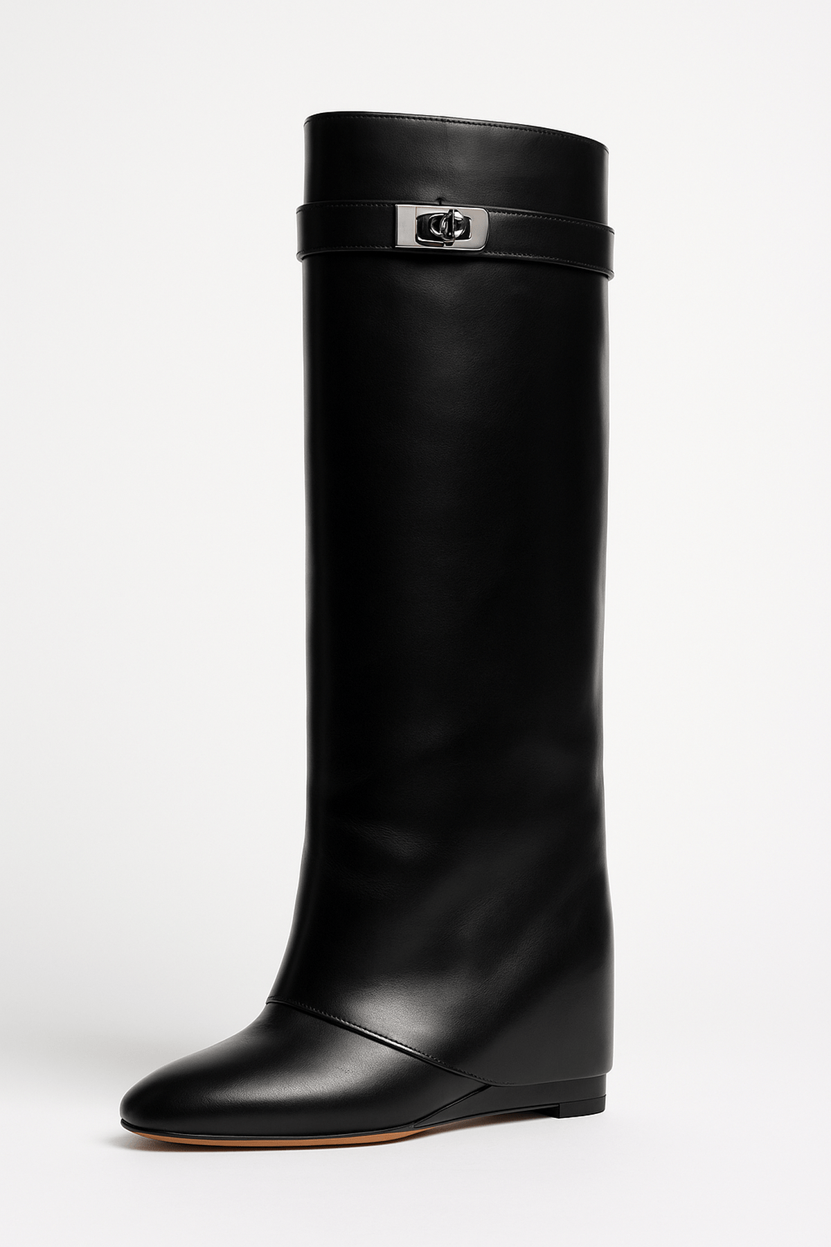 Women's Shark Lock Knee-High Faux Leather Boots 1