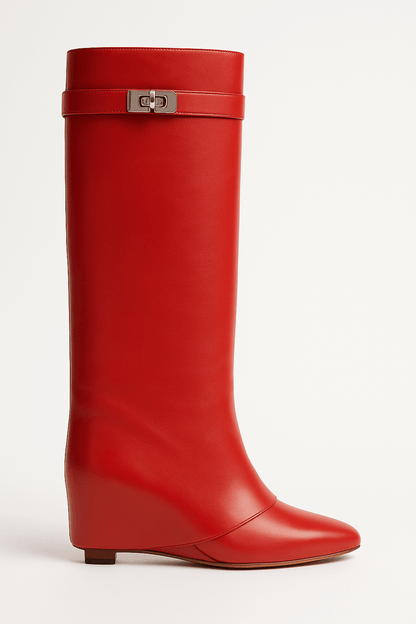 Women's Shark Lock Knee-High Faux Leather Boots 5