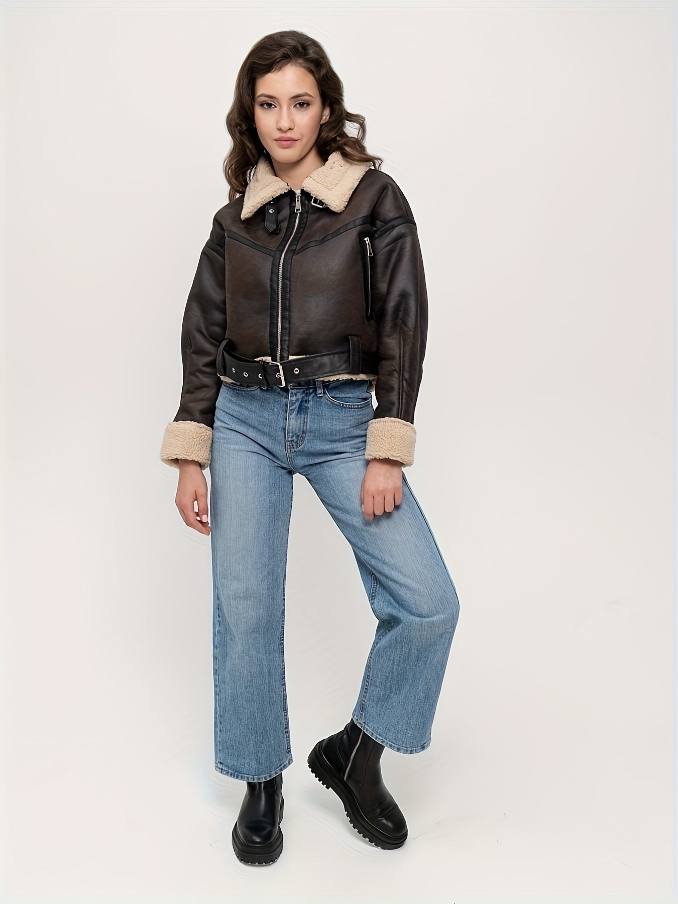 Women's Short Leather Winter Jacket 2