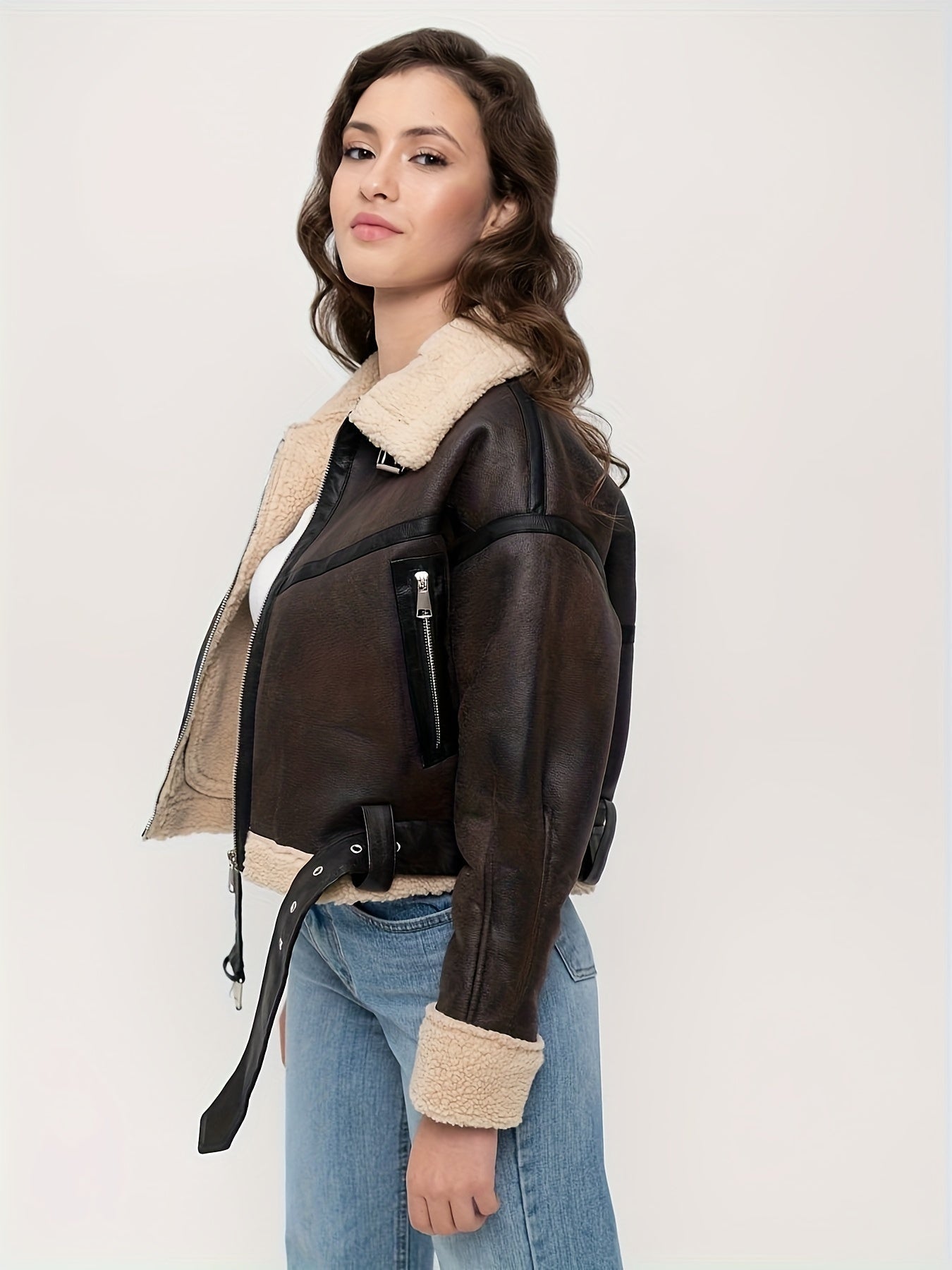 Women's Short Leather Winter Jacket 4