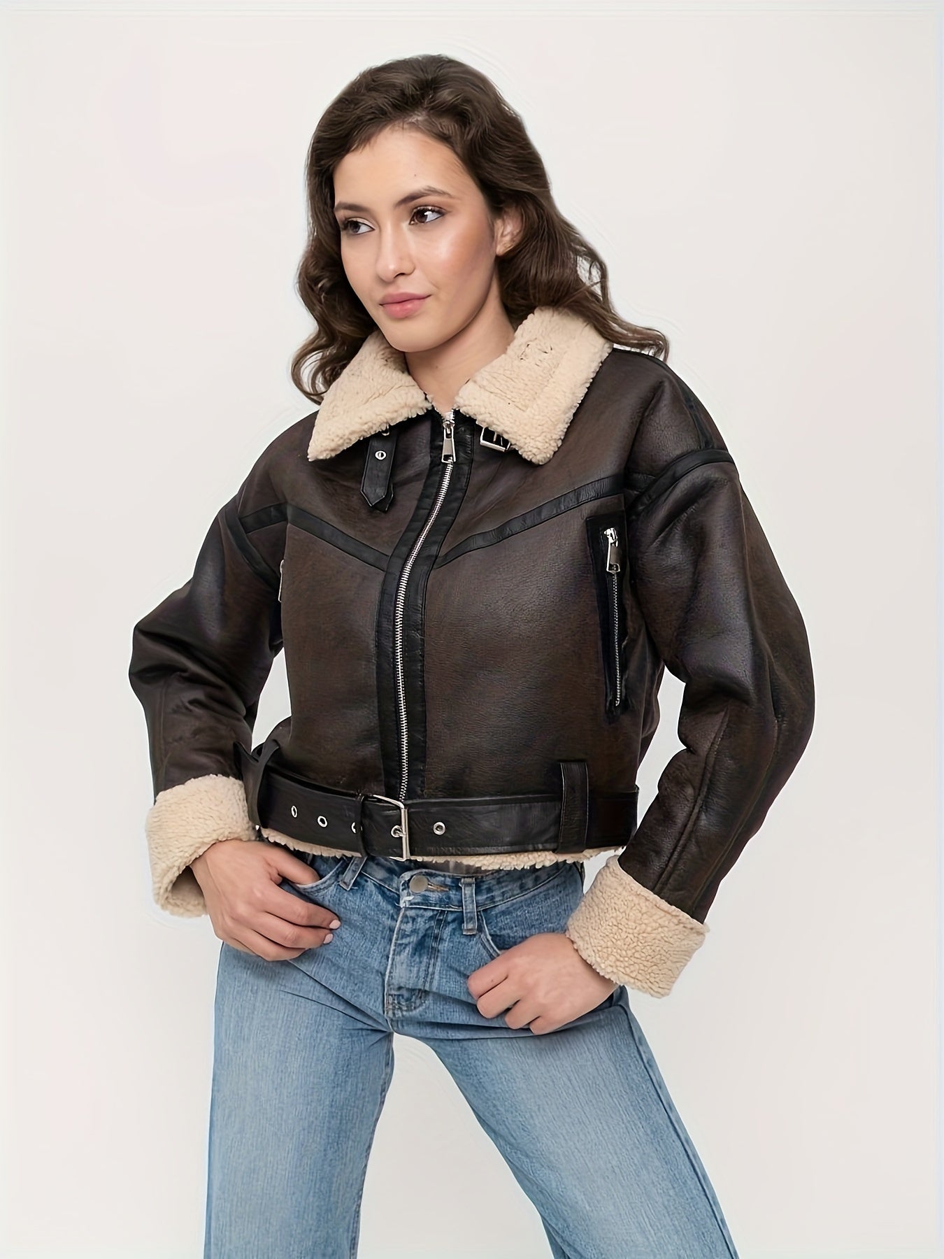 Women's Short Leather Winter Jacket 5