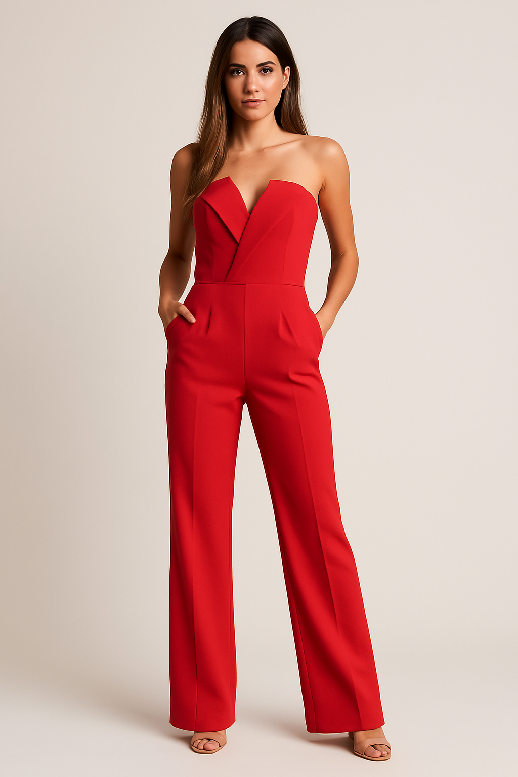 Women's Sleeveless One-Piece Jumpsuit with V-Neck and Wide-leg Trousers 2