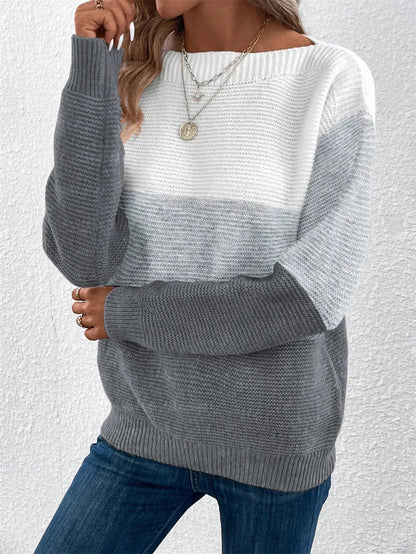 Women's Three-color Knitted Patchwork Sweater 0