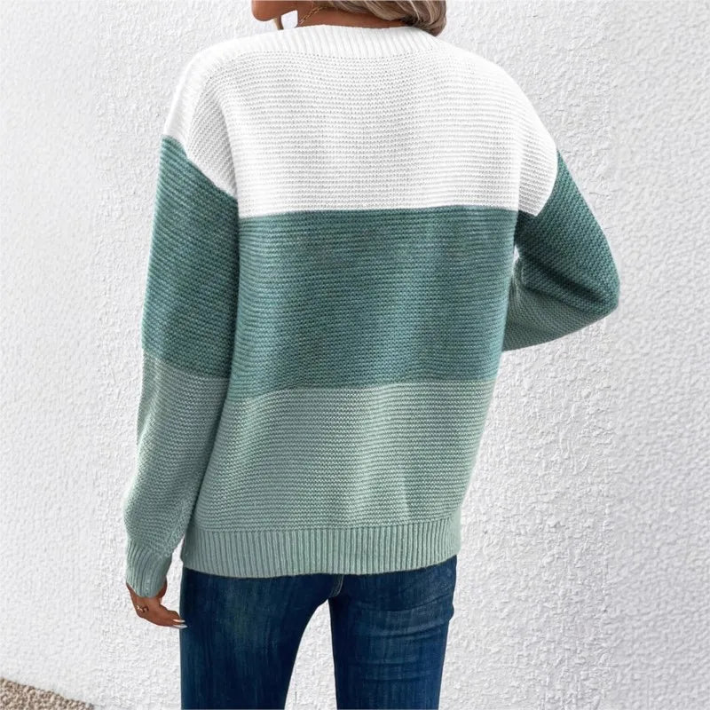 Women's Three-color Knitted Patchwork Sweater 3