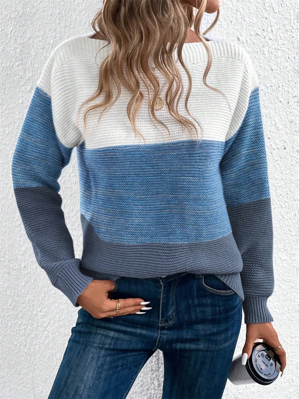 Women's Three-color Knitted Patchwork Sweater 8