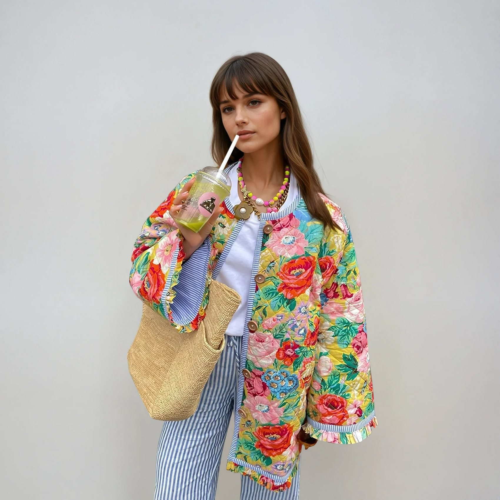 Women's Vintage-Inspired Quilted Floral Jacket 1