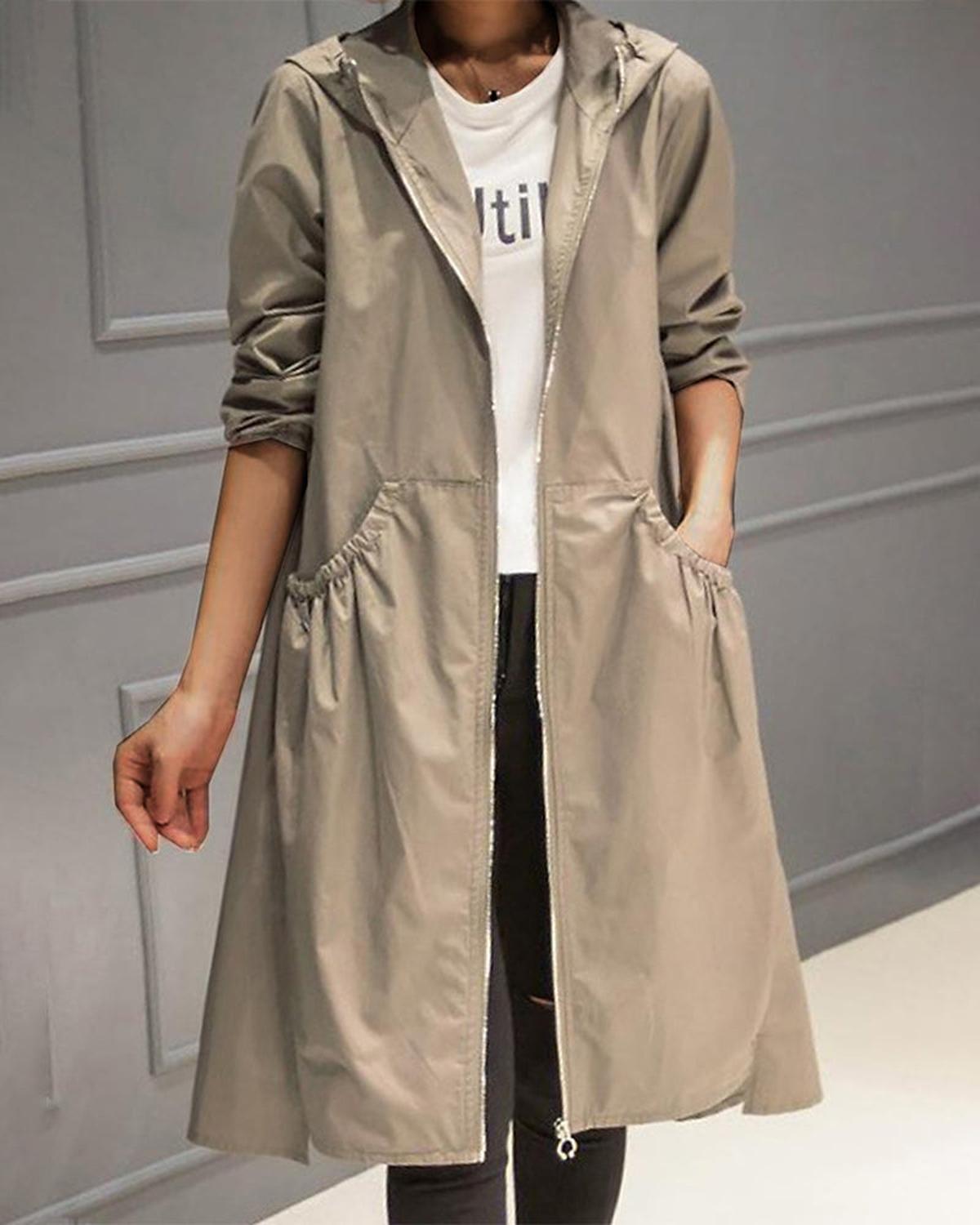 Women's Waterproof Long Hooded Trench Coat for Autumn and Winter 0