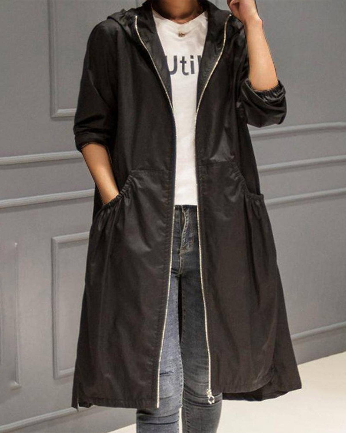 Women's Waterproof Long Hooded Trench Coat for Autumn and Winter 3