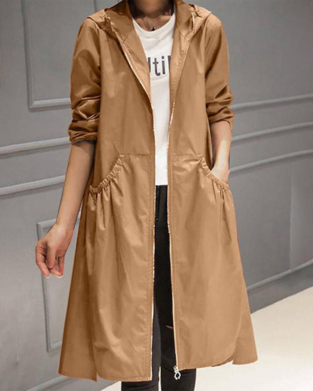 Women's Waterproof Long Hooded Trench Coat for Autumn and Winter 5