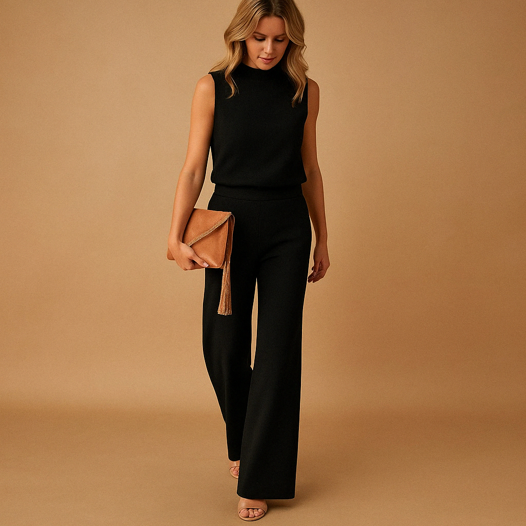Women’s Wide Leg Jumpsuit – Round Neck Mid-Waist Fit for Elegant Styling 3