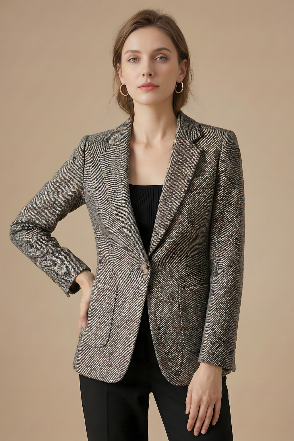Women’s Wool Blazer Jacket with Notch Lapel Single Button Closure and Front Pockets 5