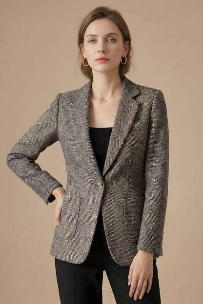 Women’s Wool Blazer Jacket with Notch Lapel Single Button Closure and Front Pockets 5