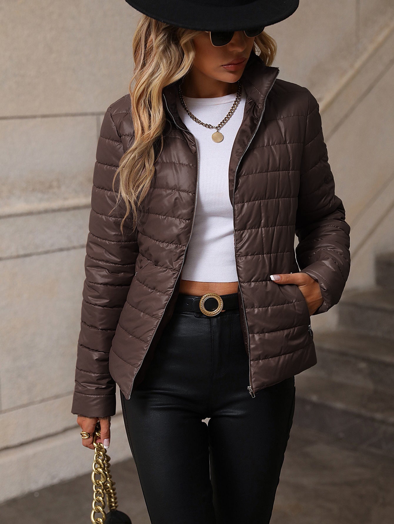 Women's quilted transitional jacket with high collar 2