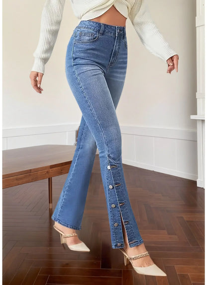 Y2k Jeans For Woman Flared Trousers Vintage Inspired Elegant Look Stretch Fabric Machine Washable Denim Pants Retro Style 0
