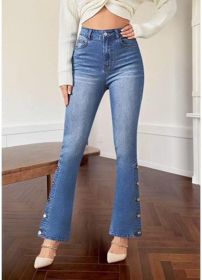 Y2k Jeans For Woman Flared Trousers Vintage Inspired Elegant Look Stretch Fabric Machine Washable Denim Pants Retro Style 2