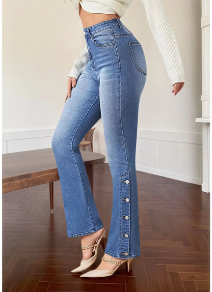 Y2k Jeans For Woman Flared Trousers Vintage Inspired Elegant Look Stretch Fabric Machine Washable Denim Pants Retro Style 3