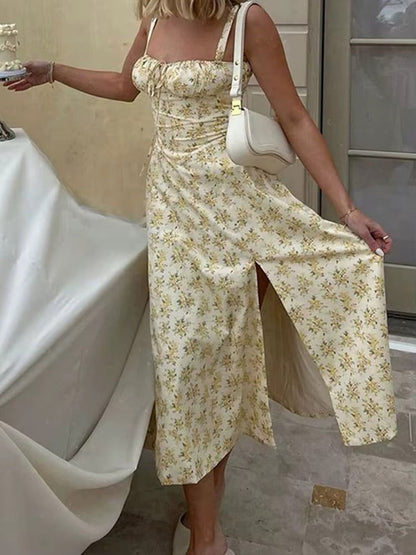 Yellow Floral Formal Summer Midi Dress 2