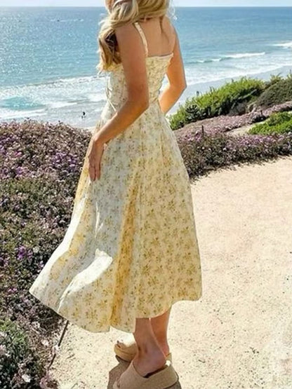 Yellow Floral Formal Summer Midi Dress 3