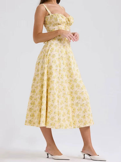 Yellow Floral Formal Summer Midi Dress 4