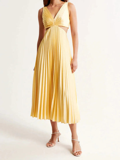 Yellow Pleated Maxi Dress 2