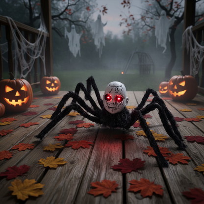 Animatronic Spider Prop Doll Face Glowing Red Eyes Halloween Decor - Image 1