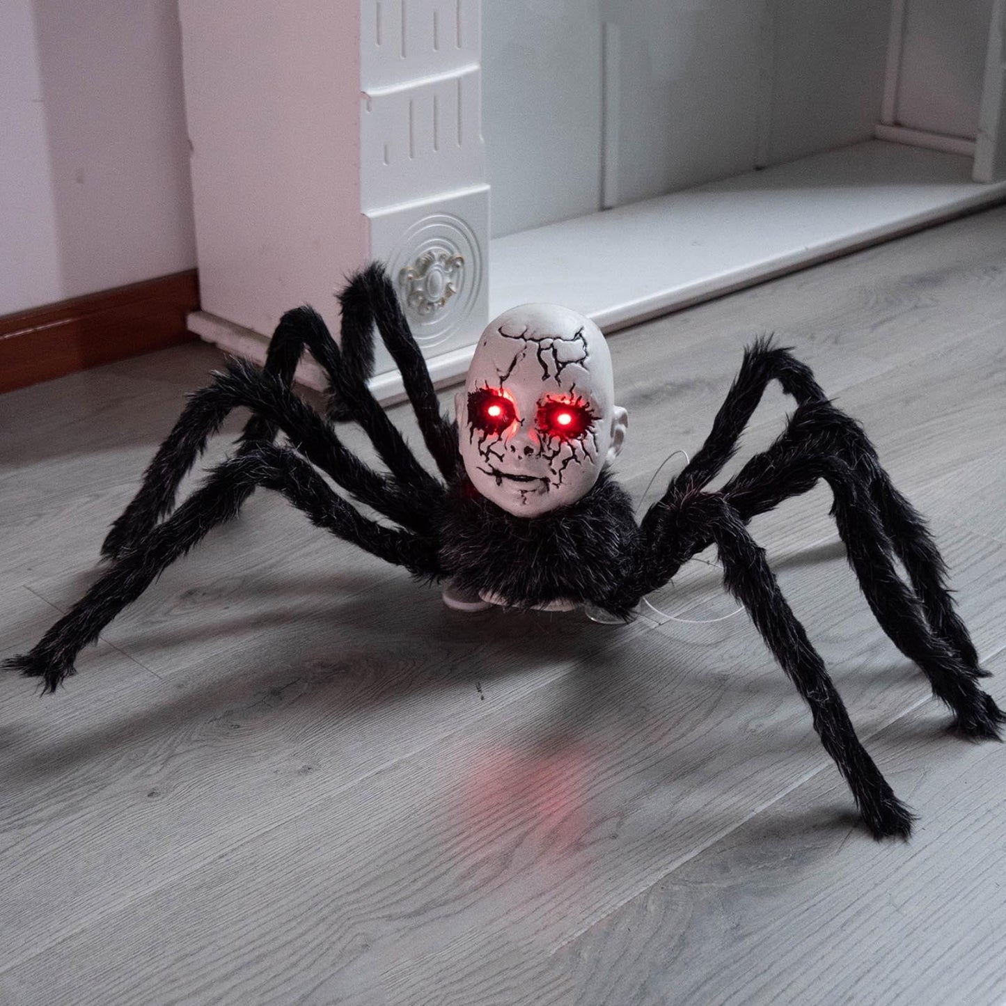 Animatronic Spider Prop Doll Face Glowing Red Eyes Halloween Decor - Image 7