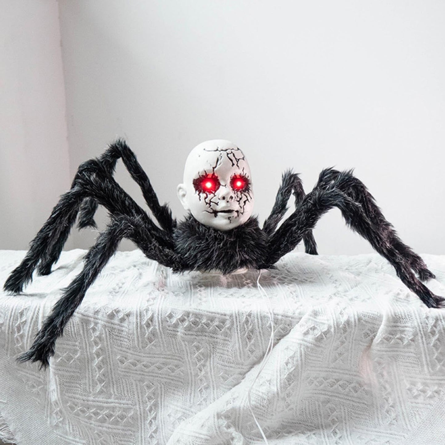 Animatronic Spider Prop Doll Face Glowing Red Eyes Halloween Decor - Image 8