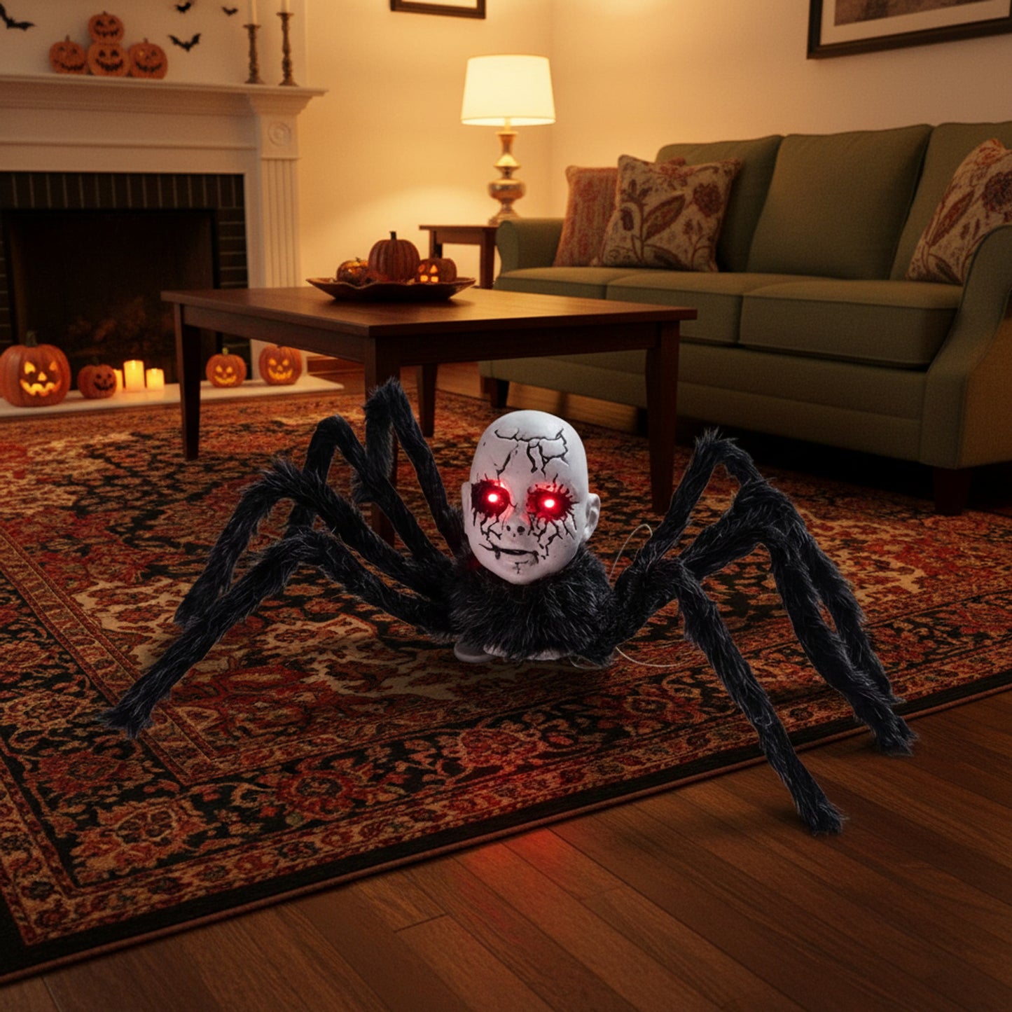 Animatronic Spider Prop Doll Face Glowing Red Eyes Halloween Decor - Image 2