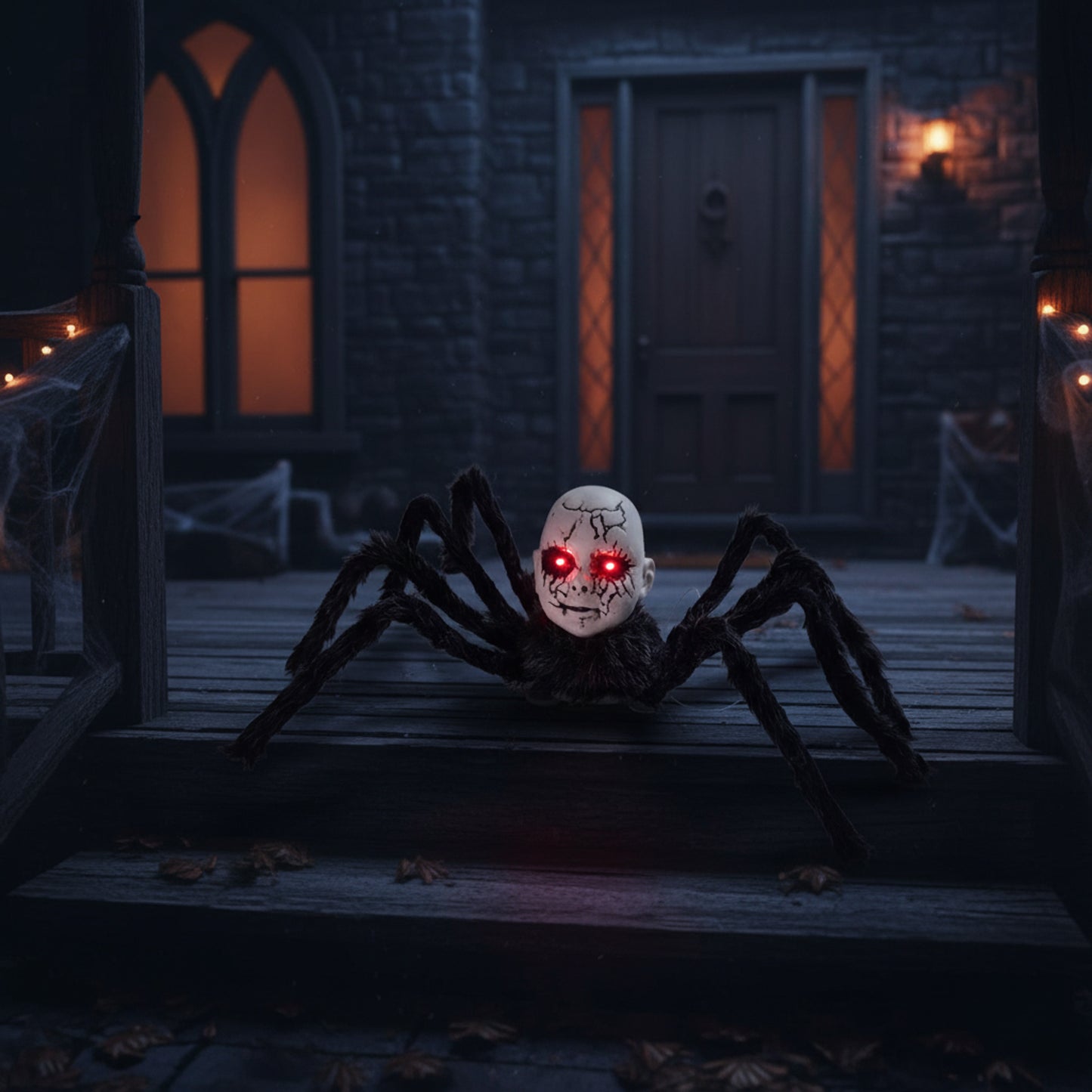 Animatronic Spider Prop Doll Face Glowing Red Eyes Halloween Decor - Image 4