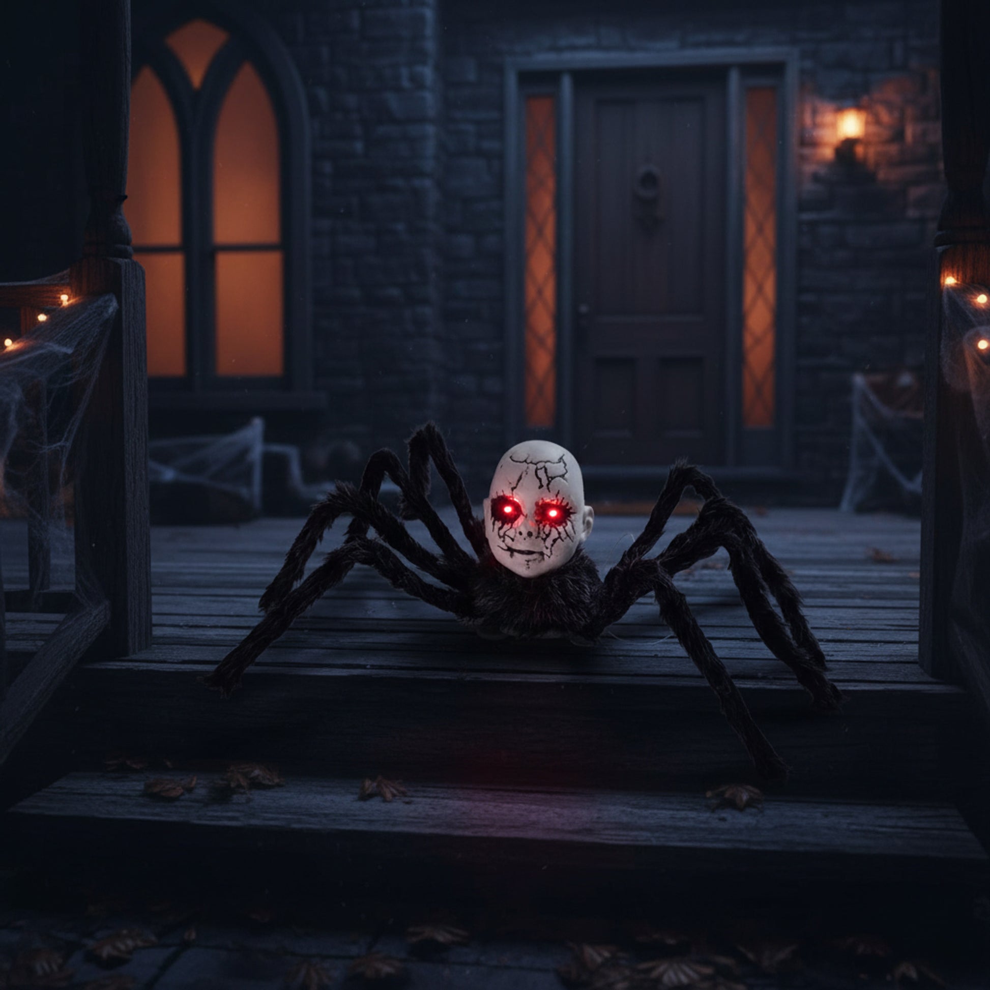 Animatronic Spider Prop Doll Face Glowing Red Eyes Halloween Decor - Image 4