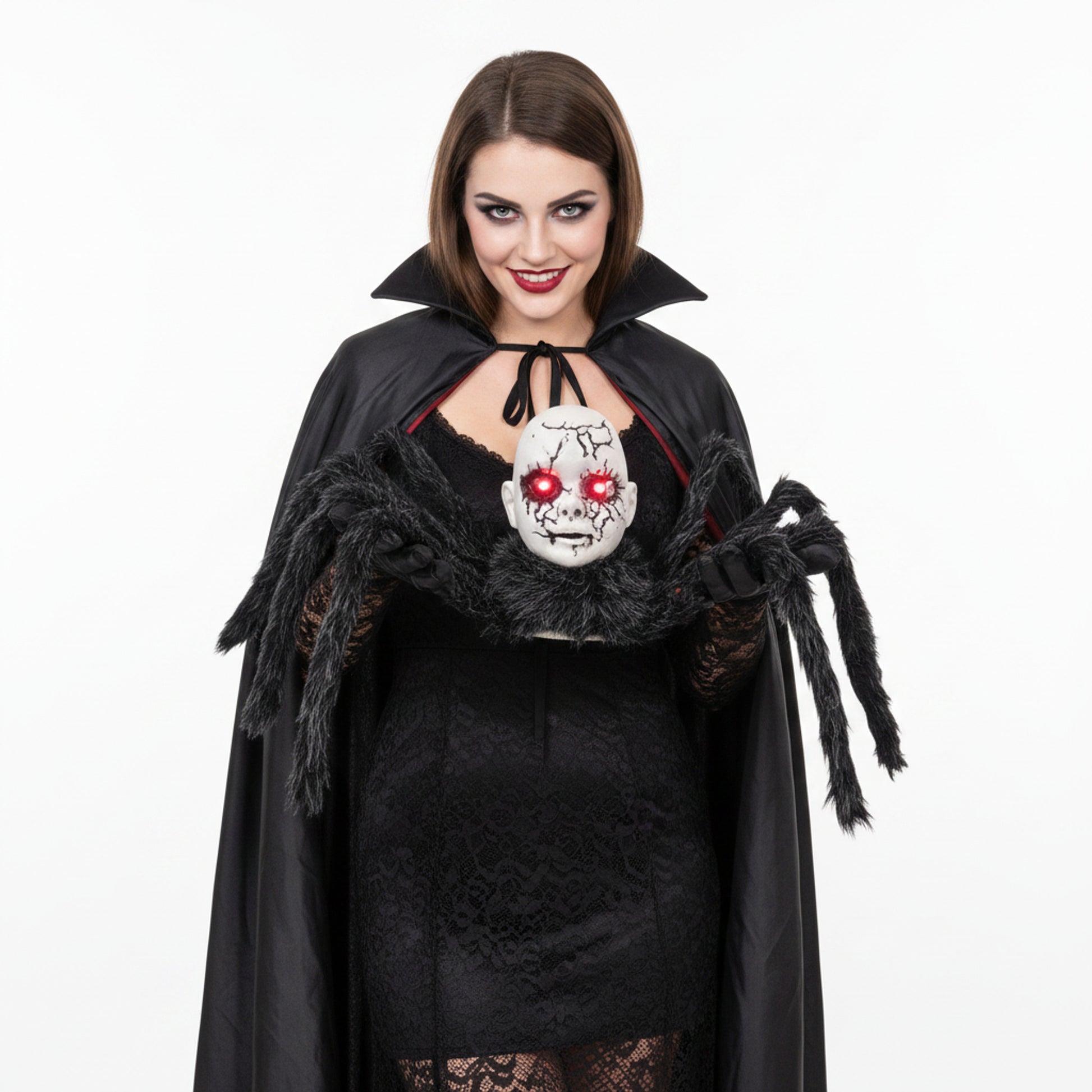 Animatronic Spider Prop Doll Face Glowing Red Eyes Halloween Decor - Image 9