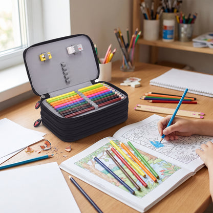 Pencil Case Zippered Holder Large Capacity Art Supply Organizer - in-use