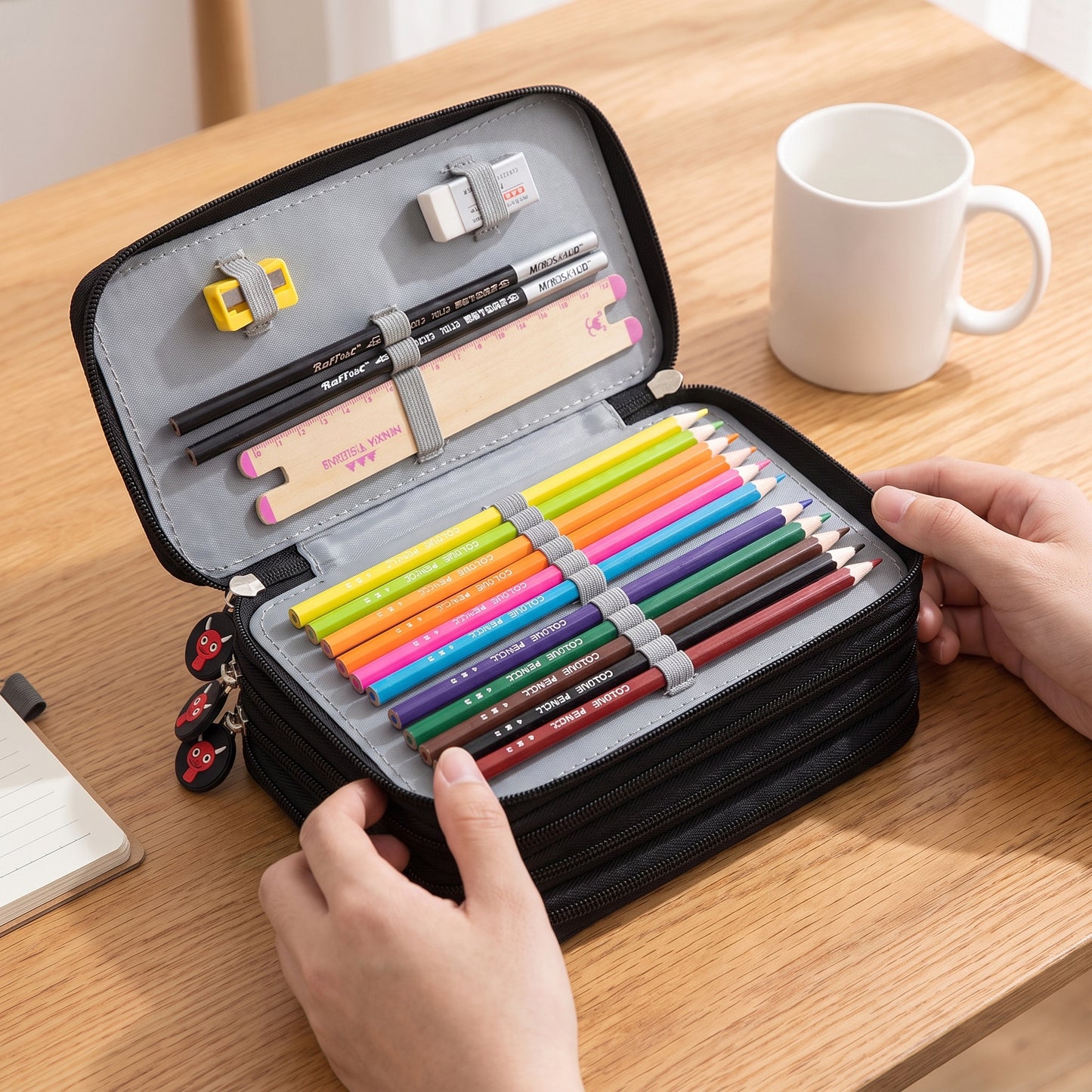 Pencil Case Zippered Holder Large Capacity Art Supply Organizer - scale