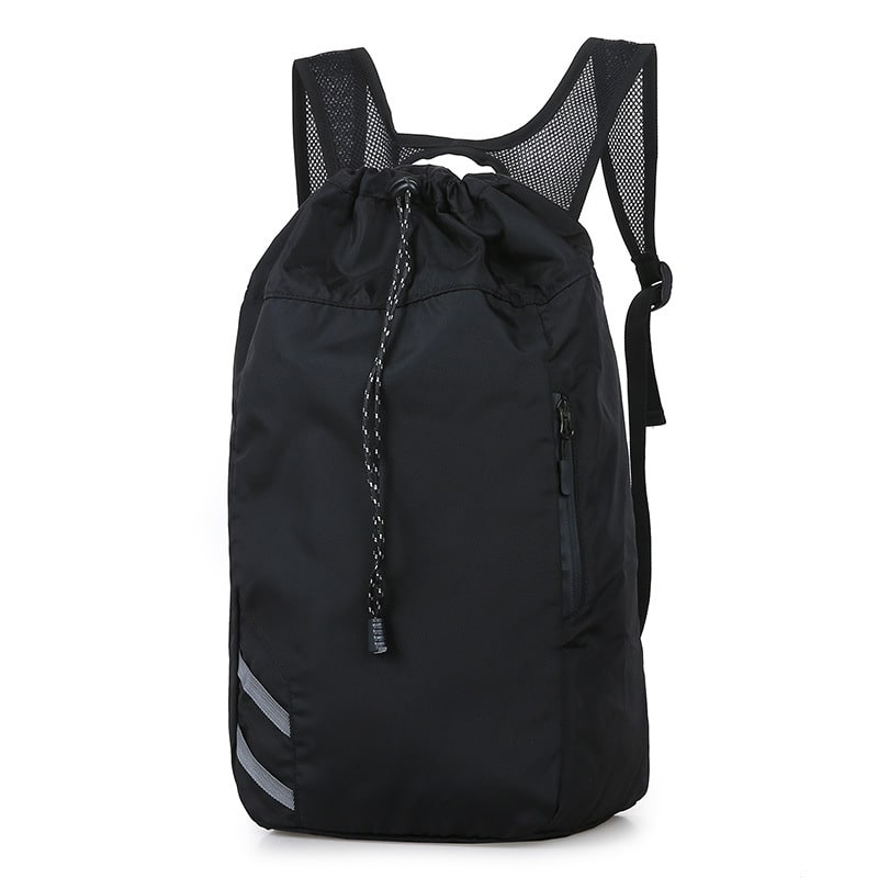 Backpack Gym Bag Drawstring Black Nylon Padded Shoulder Straps - Image 1